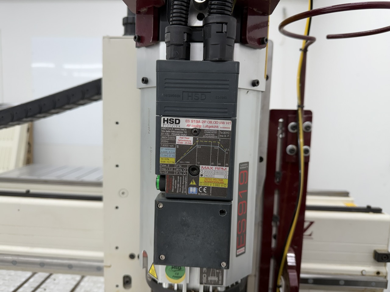 HSD ES919A spindle nameplate — 8.00 kW, 24,000 RPM max